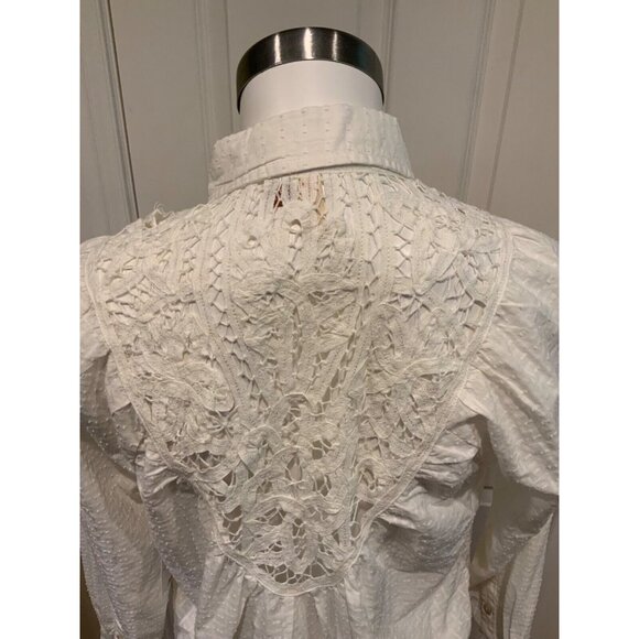 Pilcro & The Letterpress White Textured Shirt W/ Lace Accents, Size XS - Picture 6 of 7